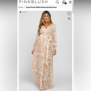 PinkBlush Taupe Floral Chiffon Maternity Maxi Dress